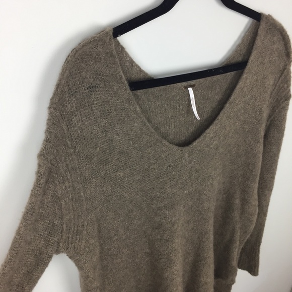 Free People Light Brown V Neck Sweater Tunic Small - Picture 3 of 8